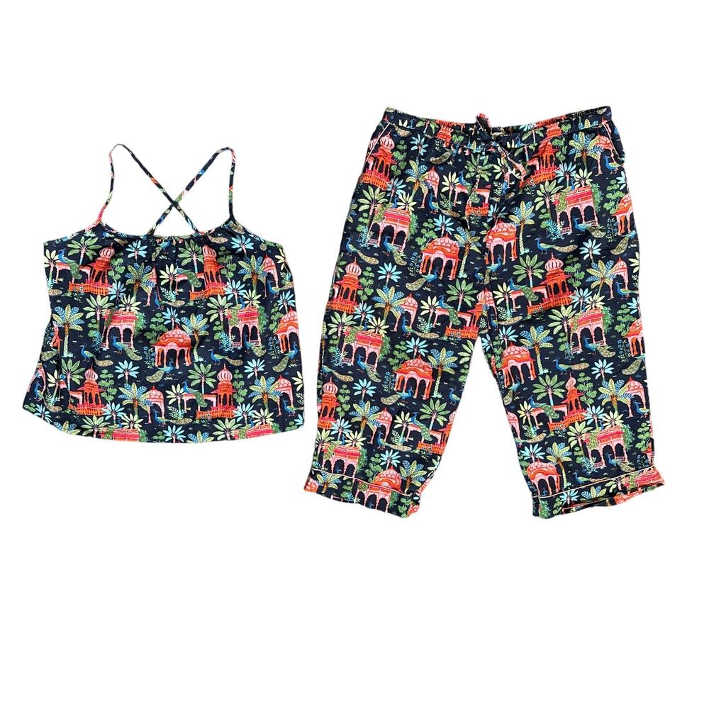 Printfresh Back to Bed Cotton Cropped Pant Set in Bagheera Jungle Print Size 2X